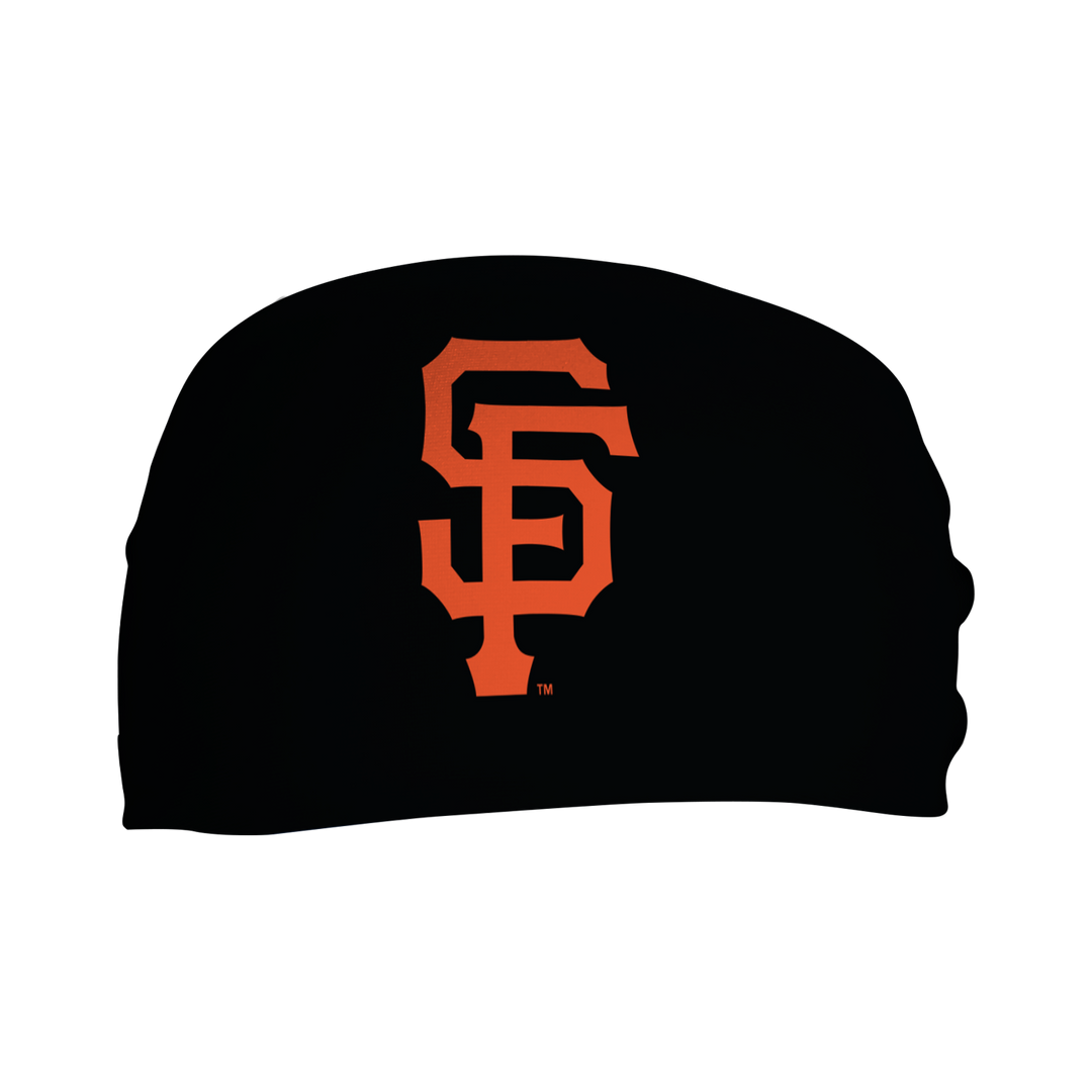 MLB San Francisco Giants black cooling headband with cap logo. Made in USA, Vertical Athletics brand. 