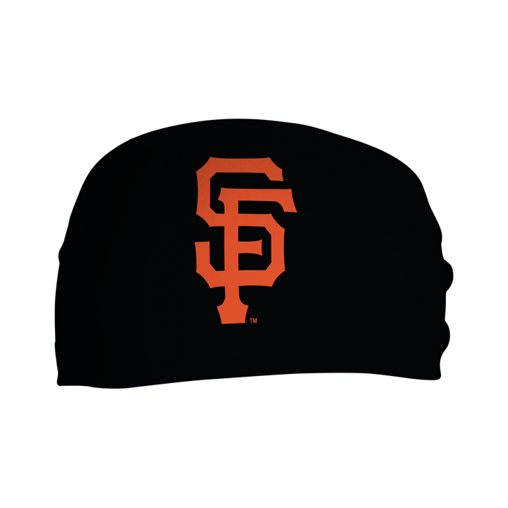 MLB San Francisco Giants black cooling headband with cap logo. Made in USA, Vertical Athletics brand. 