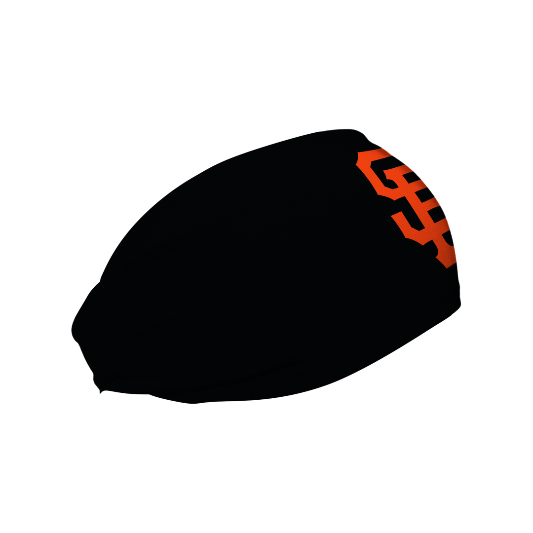 MLB San Francisco Giants black cooling headband with cap logo. Made in USA, Vertical Athletics brand. 