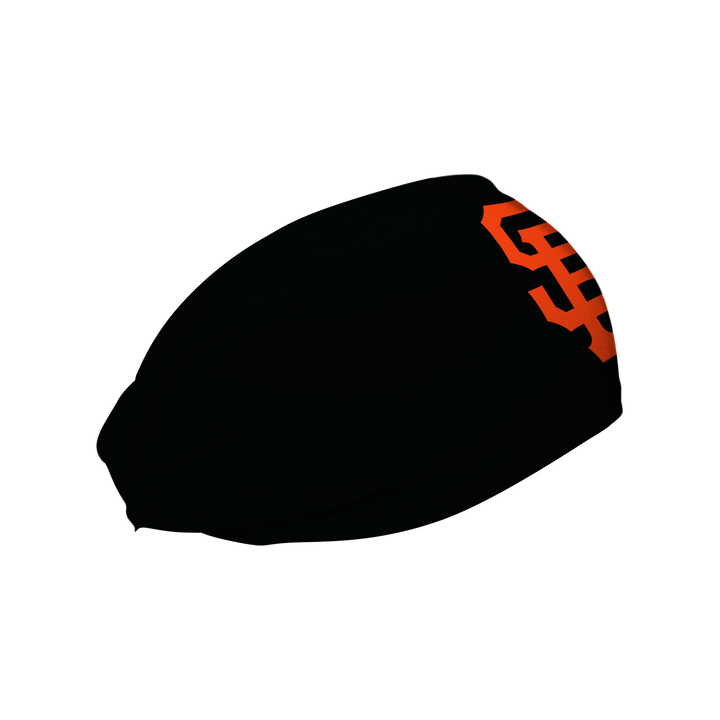 MLB San Francisco Giants black cooling headband with cap logo. Made in USA, Vertical Athletics brand. 