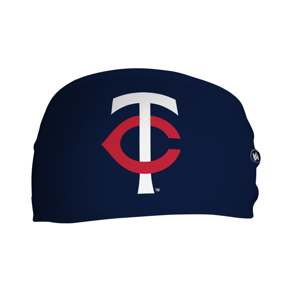 MLB Minnesota Twins navy cooling headband with cap logo. Made in USA, Vertical Athletics brand. 