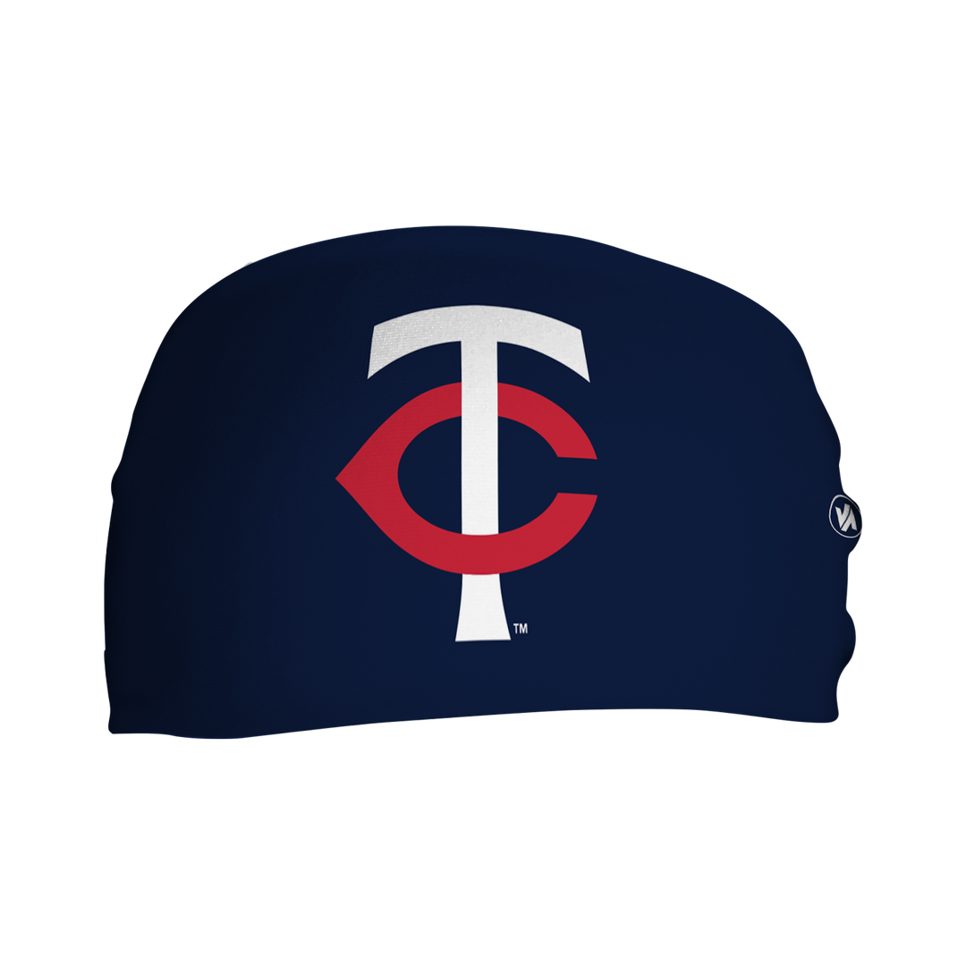 MLB Minnesota Twins navy cooling headband with cap logo. Made in USA, Vertical Athletics brand. 