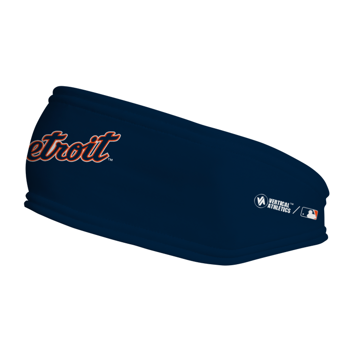 MLB Detroit Tigers fleece headband with Wordmark. Made in the USA, Vertical Athletics brand.  