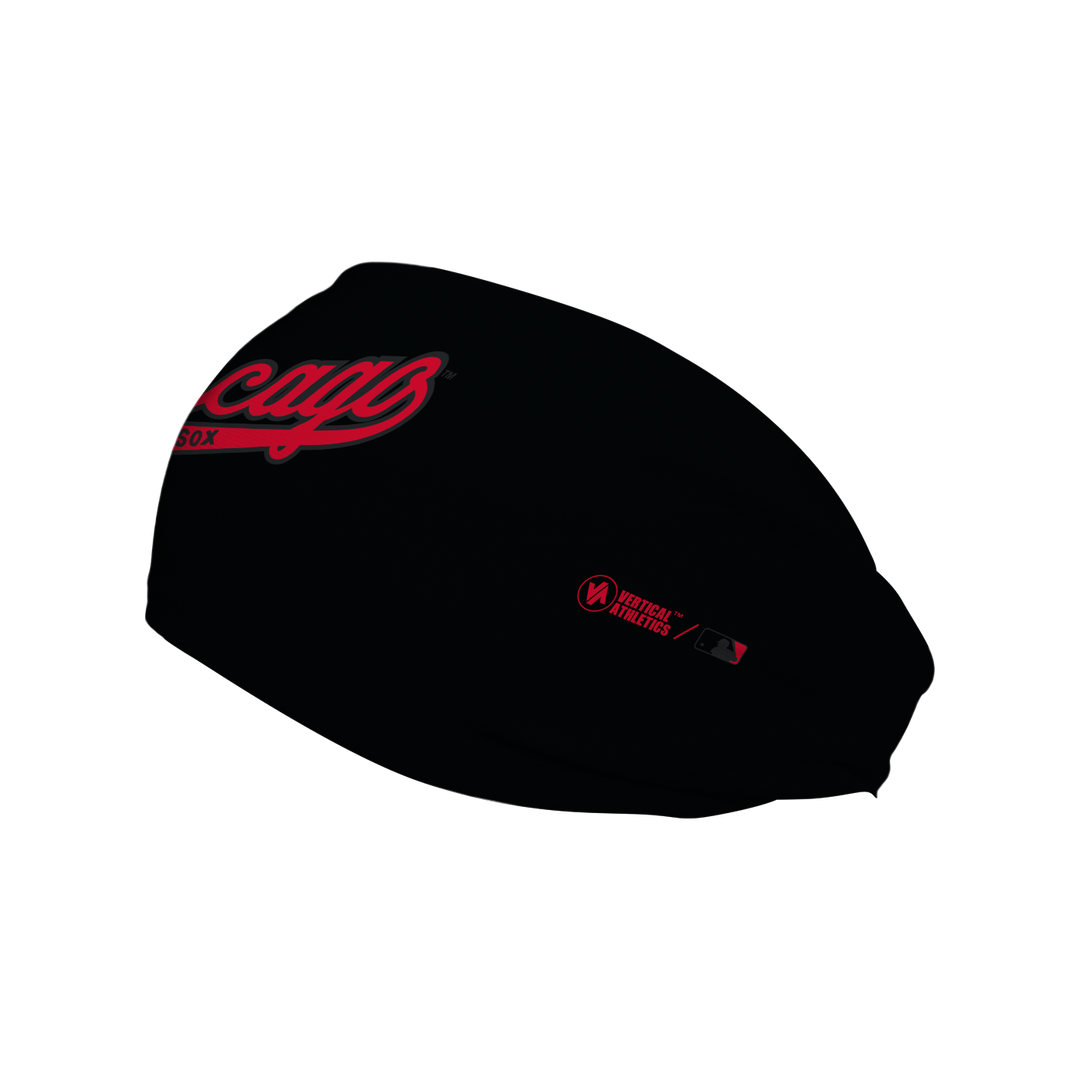Side view of MLB Chicago White Sox Blackout headband with coop logo. Made in USA, Vertical Athletics brand. 