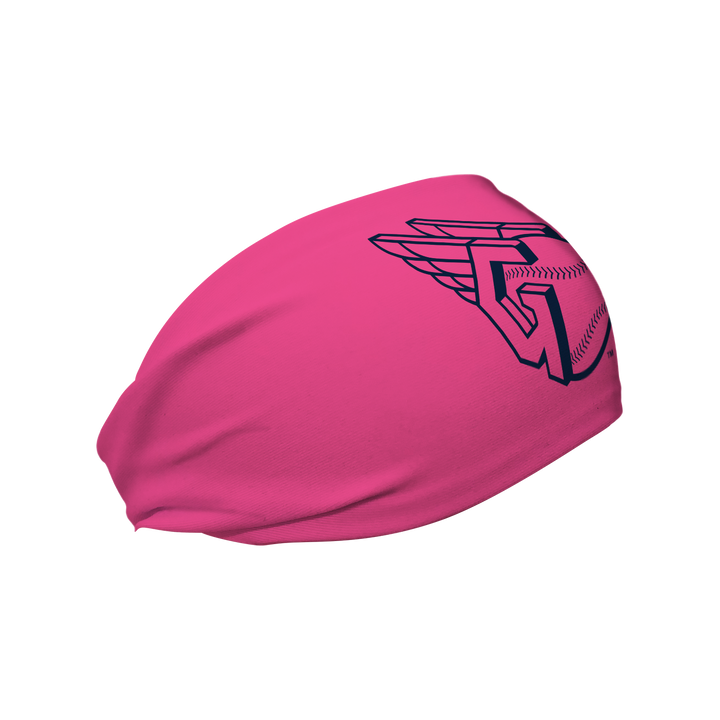 Side view of MLB Cleveland Indians Pink headband with Cap logo. Made in USA, Vertical Athletics brand. 