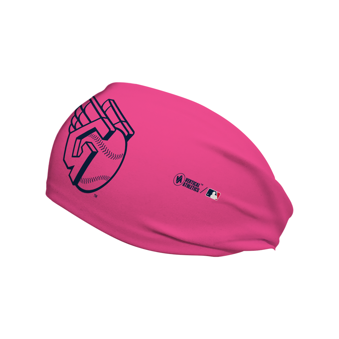 Side view of MLB Cleveland Indians Pink headband with Cap logo. Made in USA, Vertical Athletics brand. 