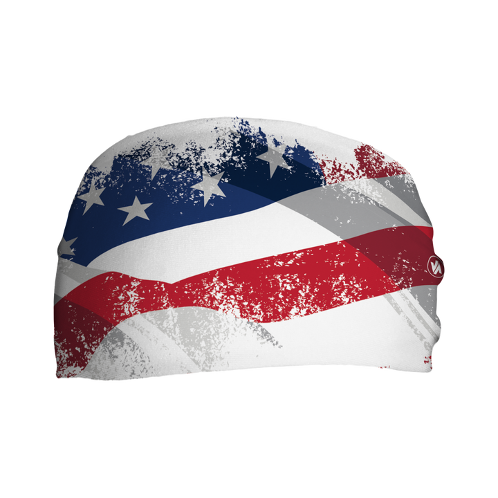 Front view of  White Flag Fade  headband. Made in USA, Vertical Athletics brand.