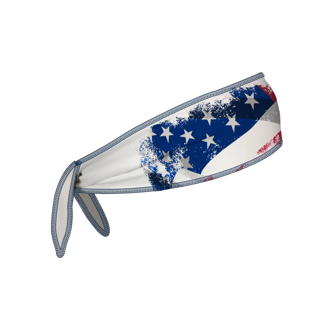 Side view of Flag Fade Tie-Back Cooling Headband. Made in USA, Vertical Athletics brand. Not a Junk headband.