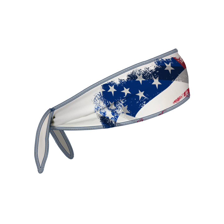 Side view of Flag Fade Tie-Back Cooling Headband. Made in USA, Vertical Athletics brand. Not a Junk headband.