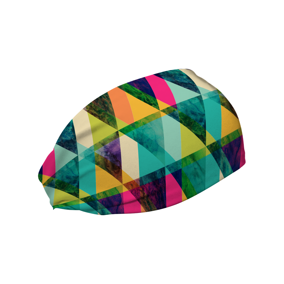 Fashion Cooling Headband: Geometric Tiles. Made in USA. Vertical Athletics Brand.