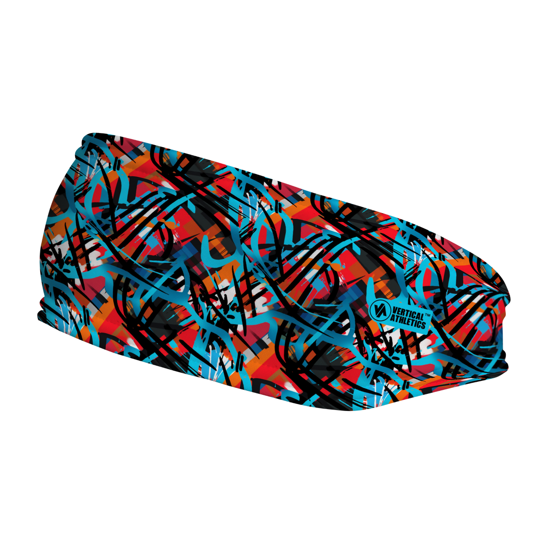 Fashion Fleece Headband with Graffiti Design 1. Made in the USA, Vertical Athletics brand.