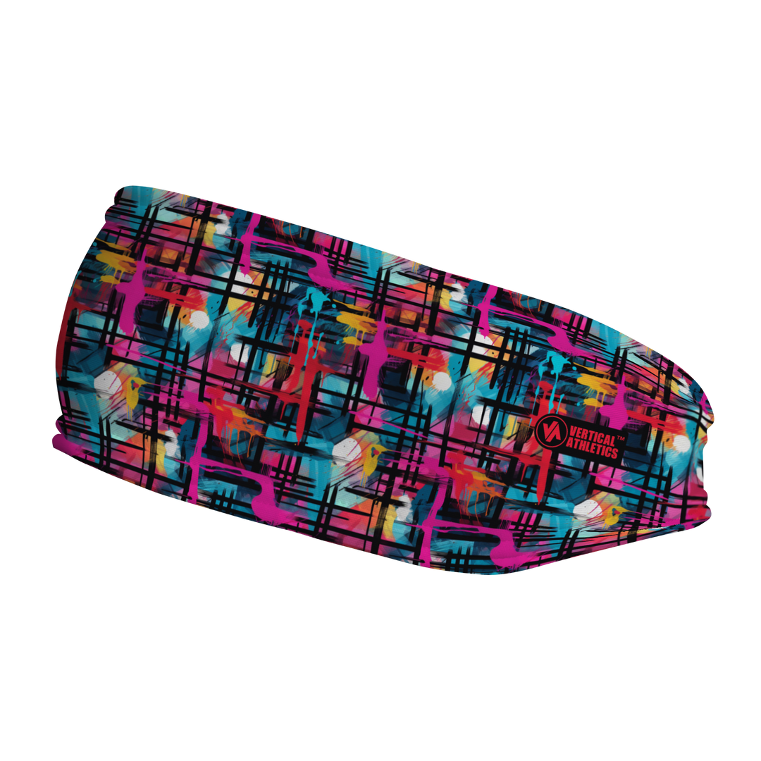 Fashion Fleece Headband with Graffiti Design 2. Made in the USA, Vertical Athletics brand.