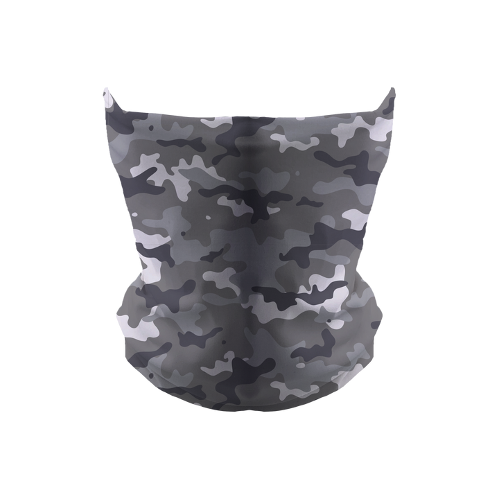 Soft &amp; Cozy All Season Fashion Gaiter: Gray Camo. Made in USA. Vertical Athletics Brand.