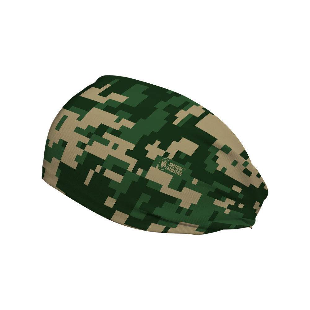 Side view of Digi Green Camo headband. Made in USA, Vertical Athletics brand.  Not a Junk headband.