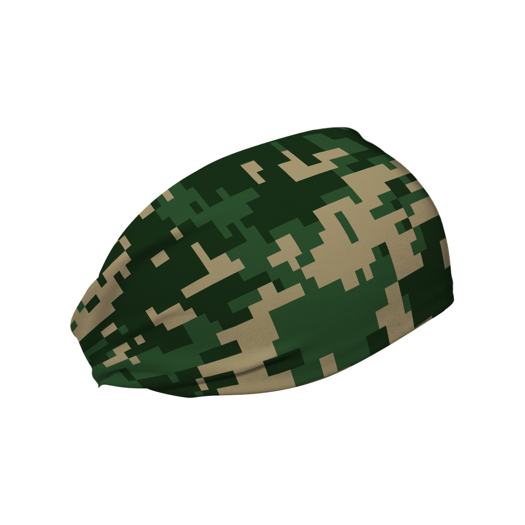 Side view of Digi Green Camo headband. Made in USA, Vertical Athletics brand.  Not a Junk headband.