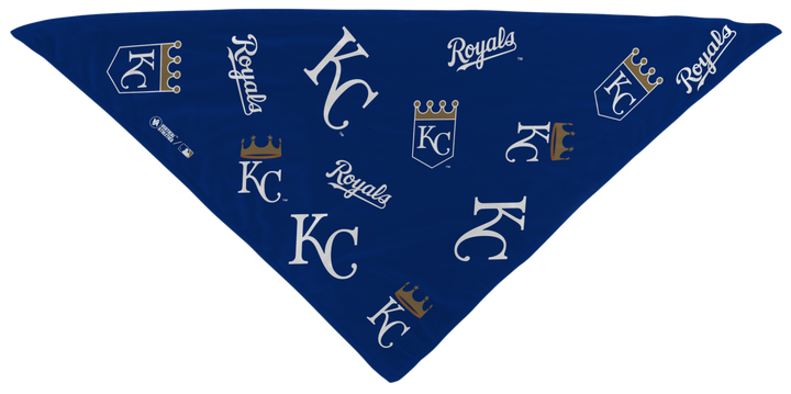 MLB Kansas CIty Royals cooling  triangle bandana with logos all over. Made in USA, Vertical Athletics brand.  