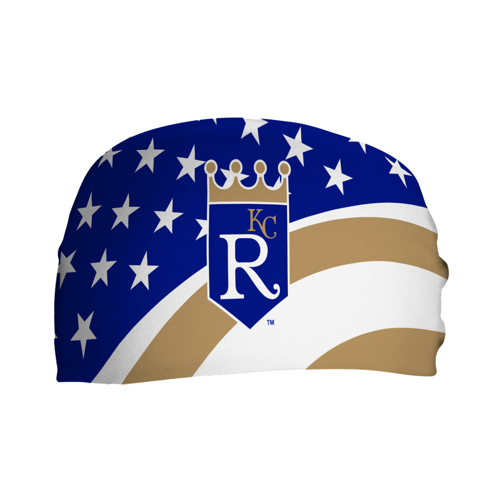 MLB Kansas City Royals Stars and Stripes cooling headband with Coop Logo. Made in USA, Vertical Athletics brand. 