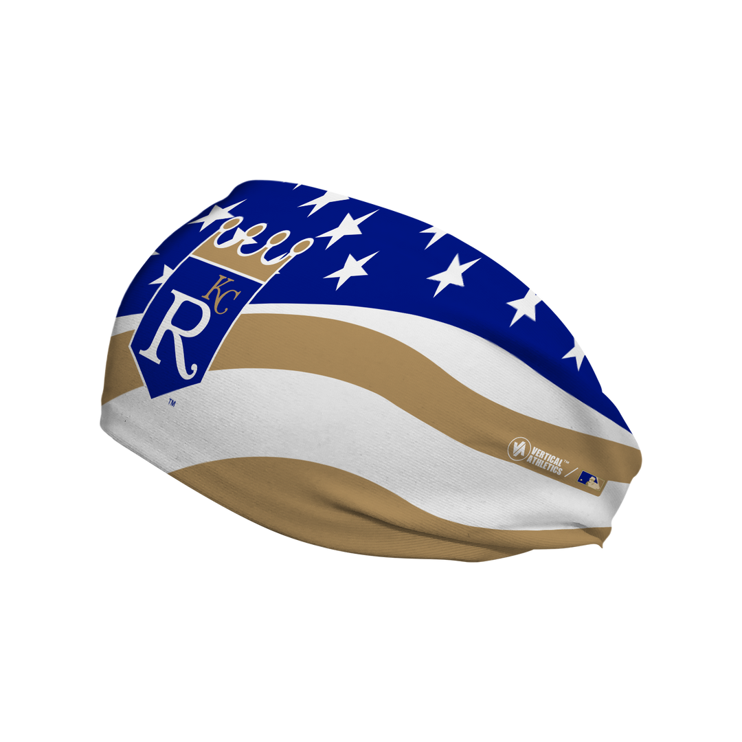 MLB Kansas City Royals Stars and Stripes cooling headband with Coop Logo. Made in USA, Vertical Athletics brand. 