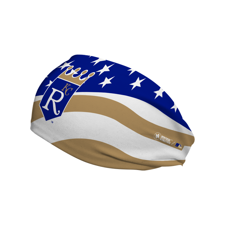 MLB Kansas City Royals Stars and Stripes cooling headband with Coop Logo. Made in USA, Vertical Athletics brand. 