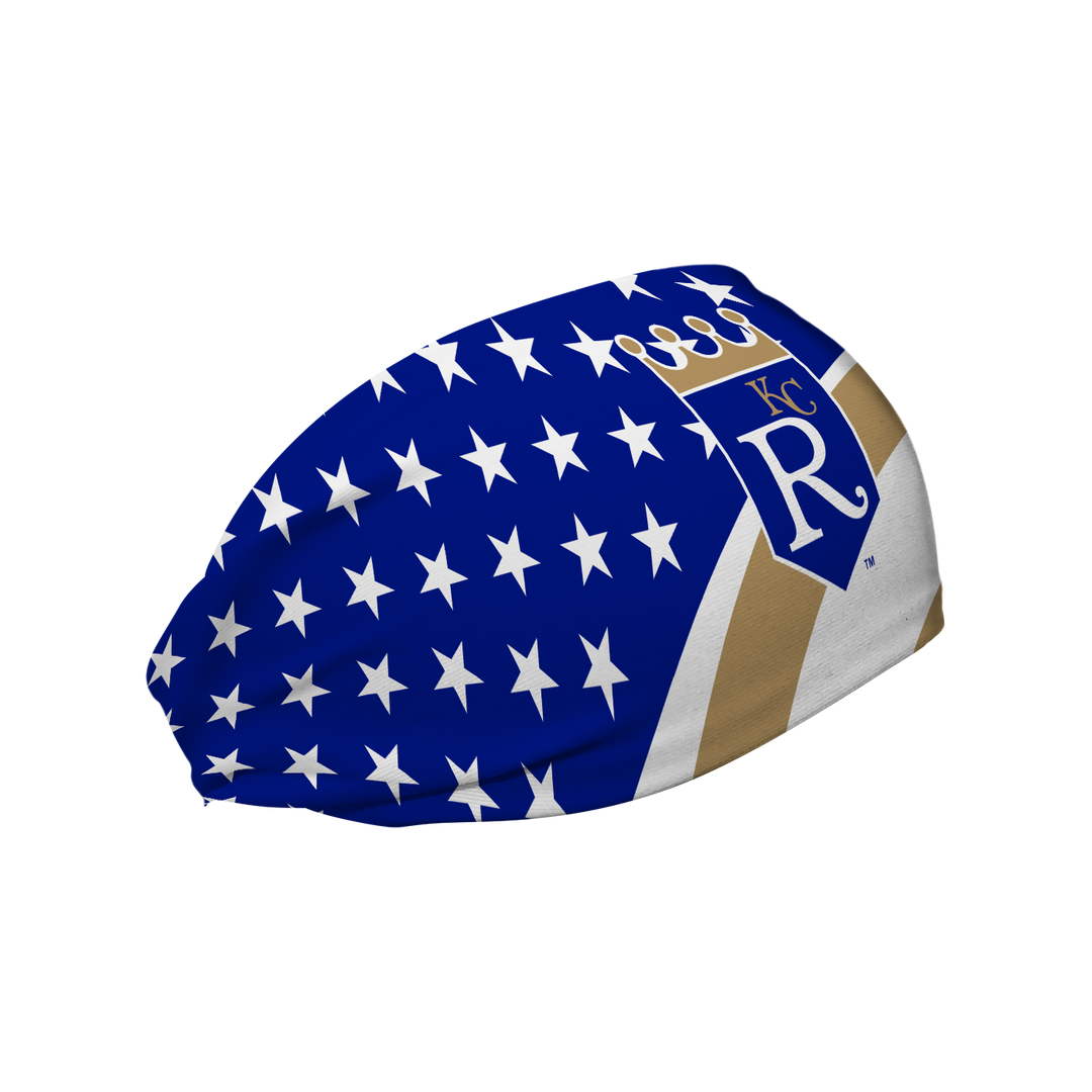 MLB Kansas City Royals Stars and Stripes cooling headband with Coop Logo. Made in USA, Vertical Athletics brand. 