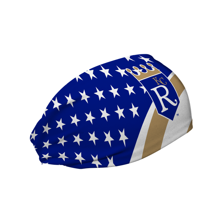MLB Kansas City Royals Stars and Stripes cooling headband with Coop Logo. Made in USA, Vertical Athletics brand. 
