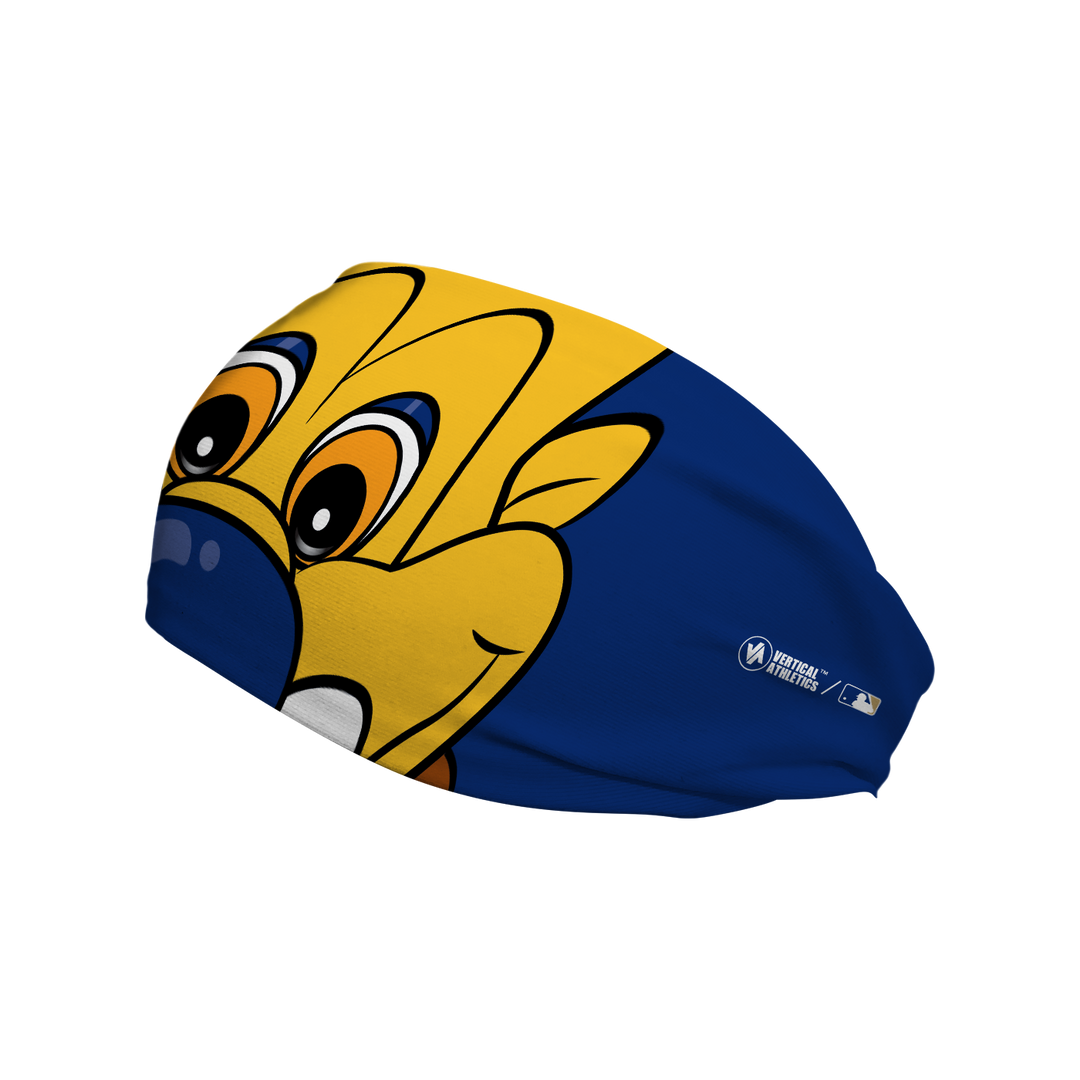 MLB Kansas City Royals  headband with Slugger mascot stare. Made in USA, Vertical Athletics brand.  