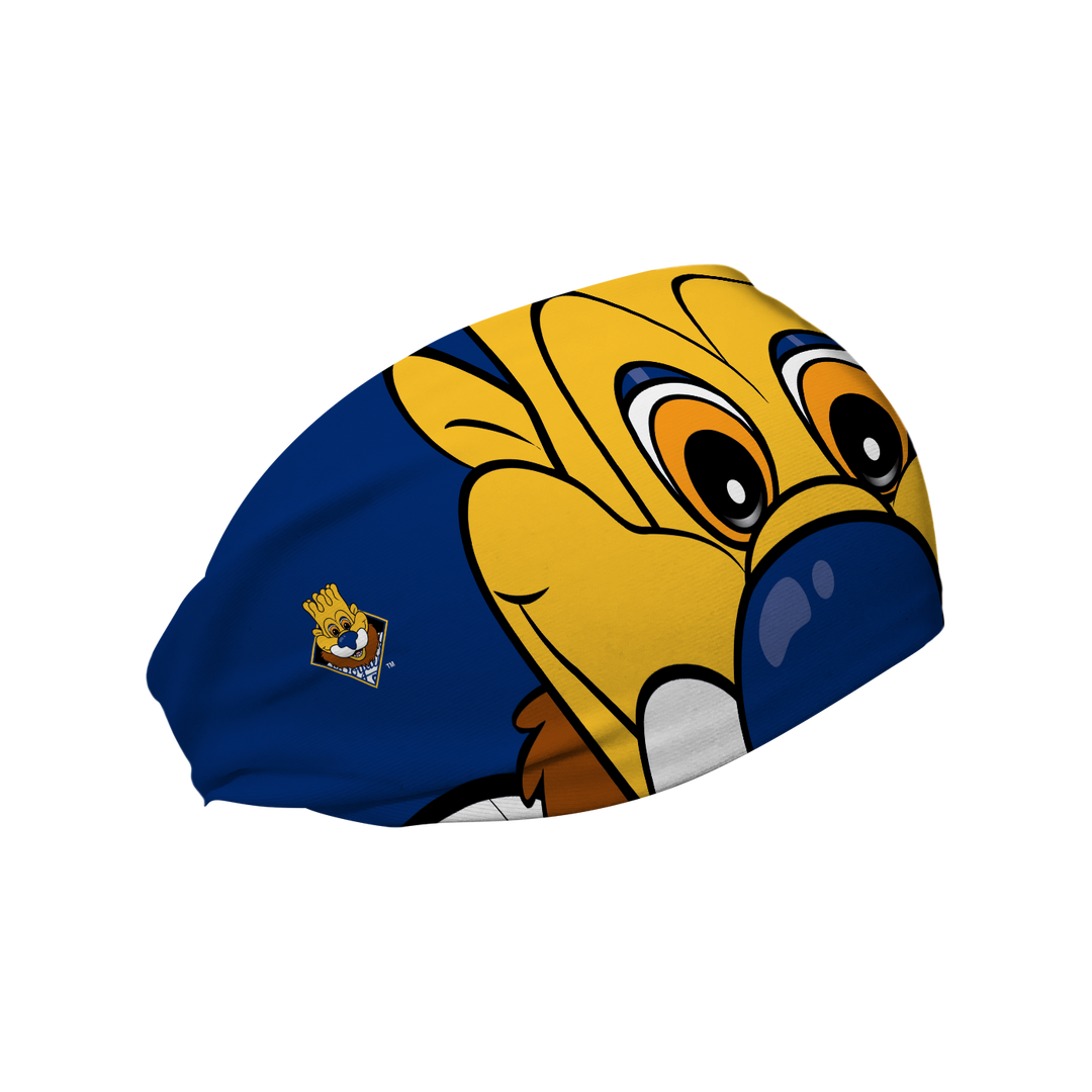 MLB Kansas City Royals  headband with Slugger mascot stare. Made in USA, Vertical Athletics brand.  