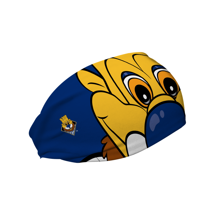 MLB Kansas City Royals  headband with Slugger mascot stare. Made in USA, Vertical Athletics brand.  