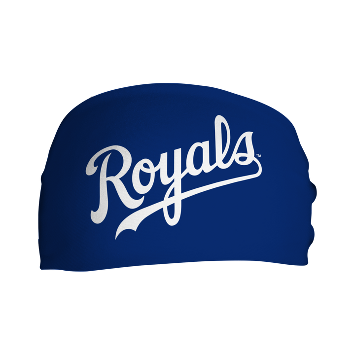 MLB licensed Kansas City Royals cooling headband with wordmark. Made in the USA, Vertical Athletics brand.