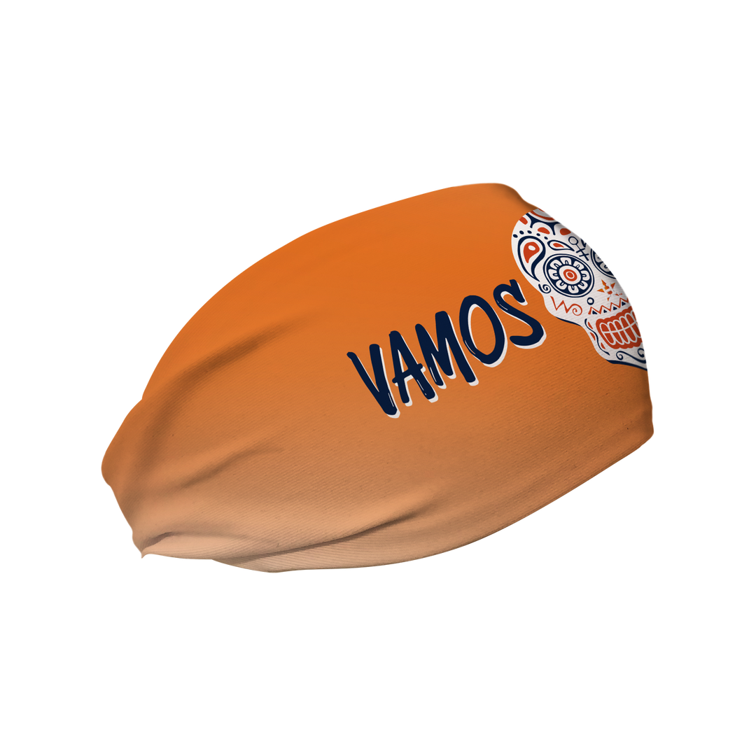 Side view of MLB Houston Astros orange headband with Vamos design. Made in USA, Vertical Athletics brand.  