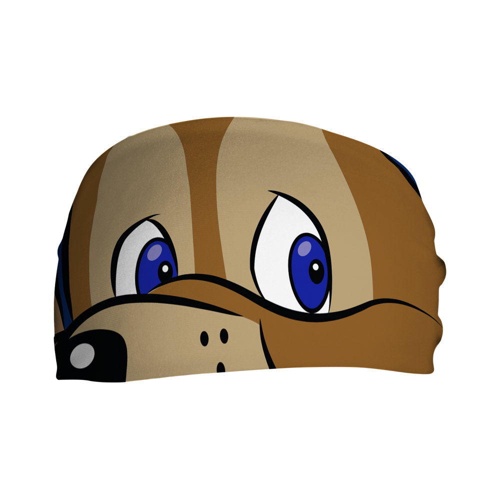 Front view of MLB Chicago Cubs headband with Clark mascot stare. Made in USA, Vertical Athletics brand. 