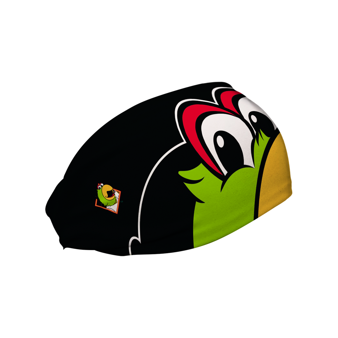 MLB Pittsburgh Pirates cooling headband with Pirate Parrot mascot stare. Made in USA, Vertical Athletics brand. 