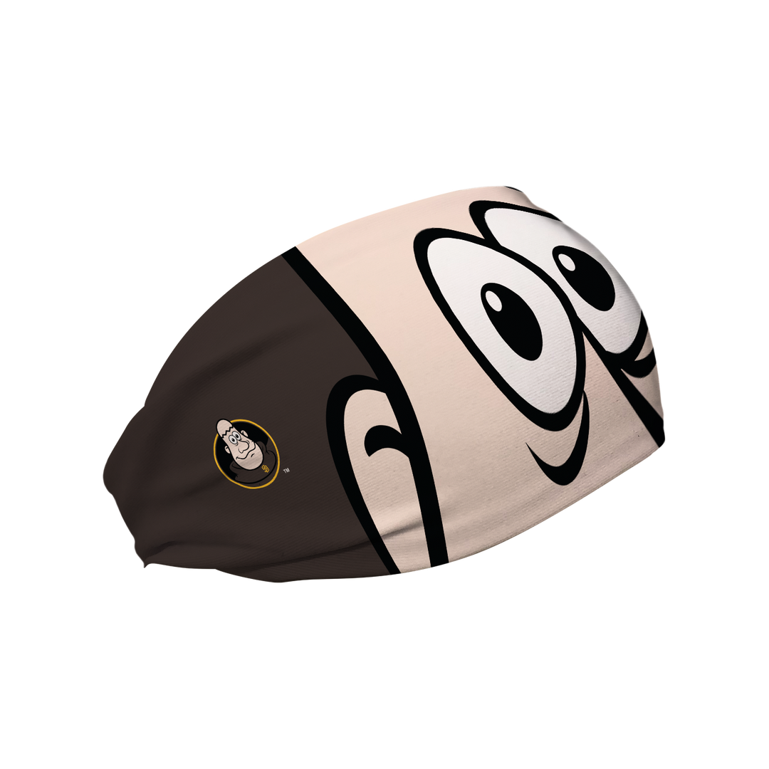 MLB San Diego Padres cooling headband with Swinging Friar mascot stare. Made in USA, Vertical Athletics brand. 