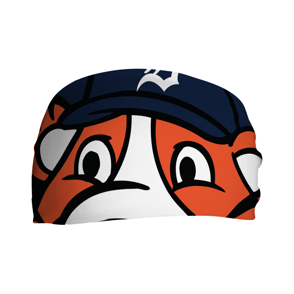MLB Detroit Tigers cooling headband with Paws mascot stare. Made in USA, Vertical Athletics brand. 