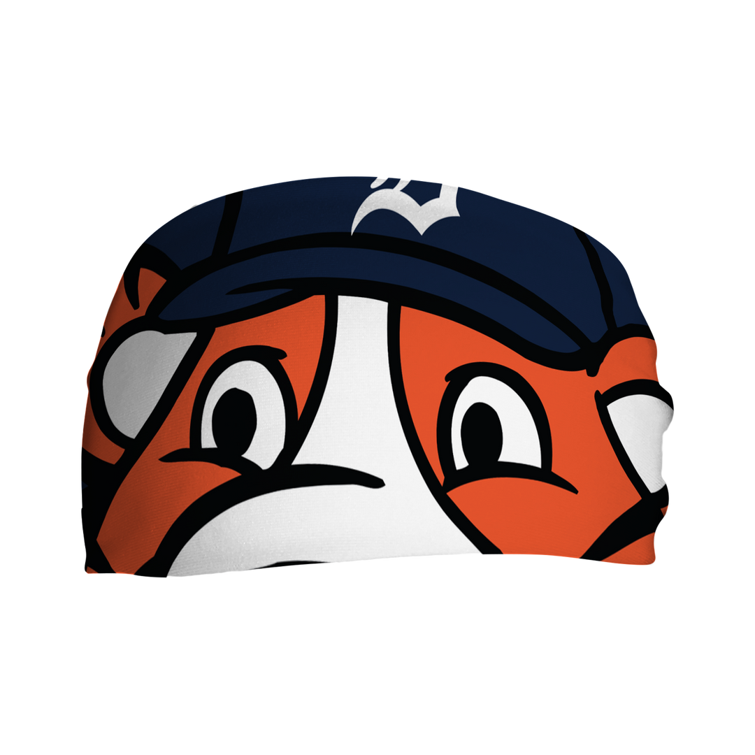MLB Detroit Tigers cooling headband with Paws mascot stare. Made in USA, Vertical Athletics brand. 
