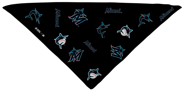 MLB licensed Miami Marlins Triple Play Cooling Bundle: Cooling Triangle Bandana with All Over logo. Made in USA. Vertical Athletics Brand. 