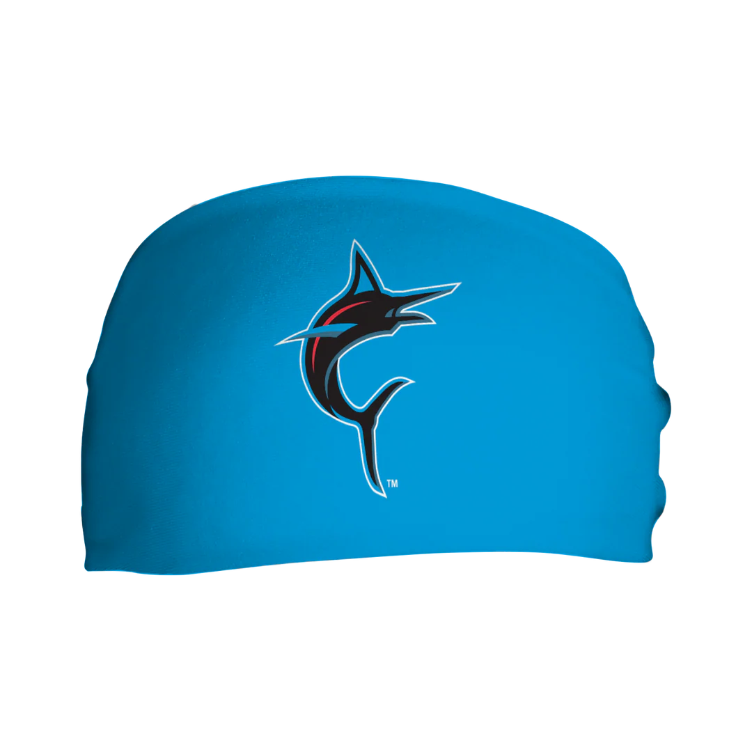 MLB licensed Miami Marlins Triple Play Cooling Bundle: Cooling Headband with Alt Logo Made in USA. Vertical Athletics Brand.
