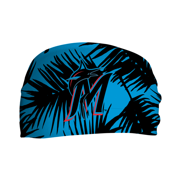 MLB licensed Miami Marlins cooling headband with Big Palm cap logo. Made in the USA, Vertical Athletics brand.  