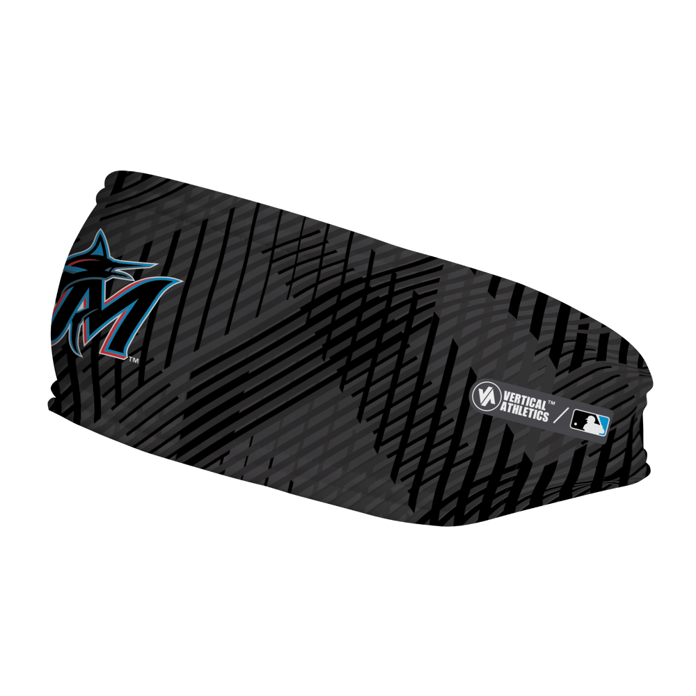 MLB Miami Marlins fleece headband with Sport Plaid. Made in the USA, Vertical Athletics brand.  