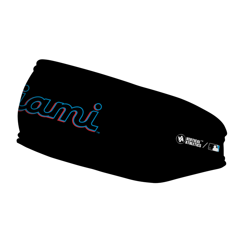 MLB Miami Marlins fleece headband with Wordmark. Made in the USA, Vertical Athletics brand.  