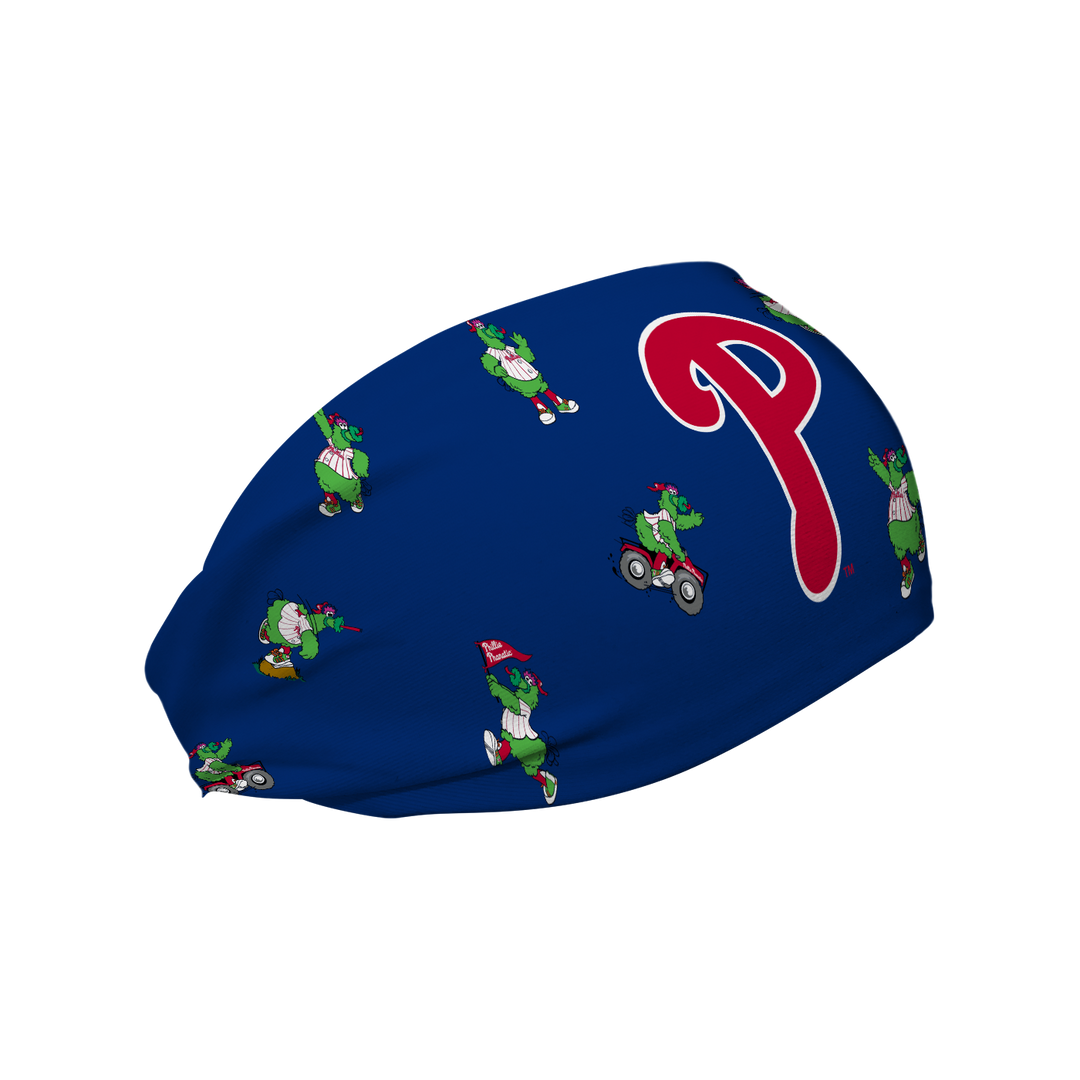 MLB licensed Philadelphia Phillies Phanatic All Over navy cooling headband. Vertical Athletics brand.