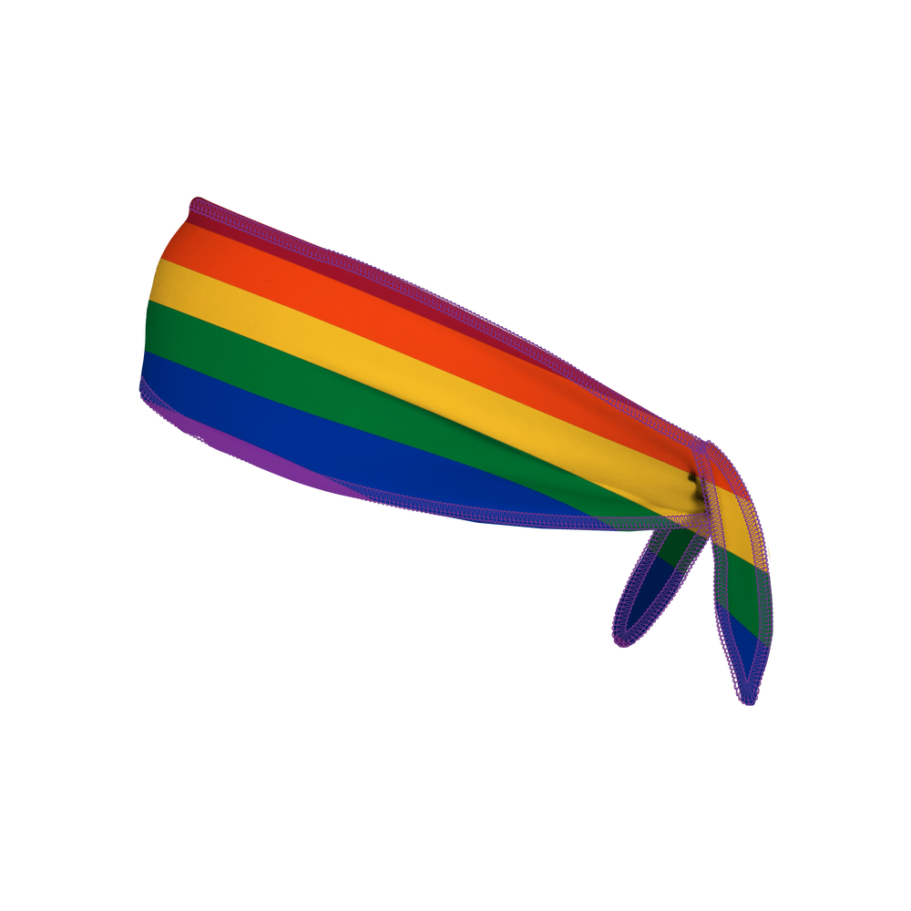 Side view of MLB Milwaukee Brewers rainbow tieback headband. Made in USA, Vertical Athletics brand. 