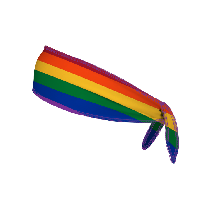 Side view of MLB Milwaukee Brewers rainbow tieback headband. Made in USA, Vertical Athletics brand. 