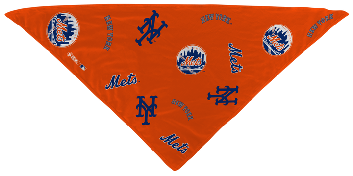 MLB licensed New York Mets Triple Play Cooling Bundle: Cooling Triangle Bandana with All Over logo. Made in USA. Vertical Athletics Brand. 
