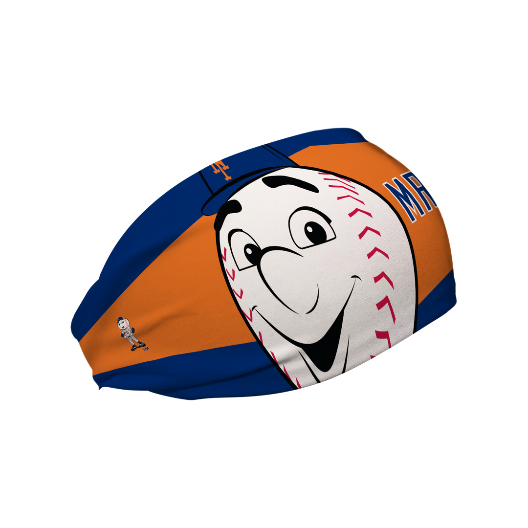 MLB licensed New York Mets Mascot Nameplate cooling headband. Made in the USA. Vertical Athletics brand.