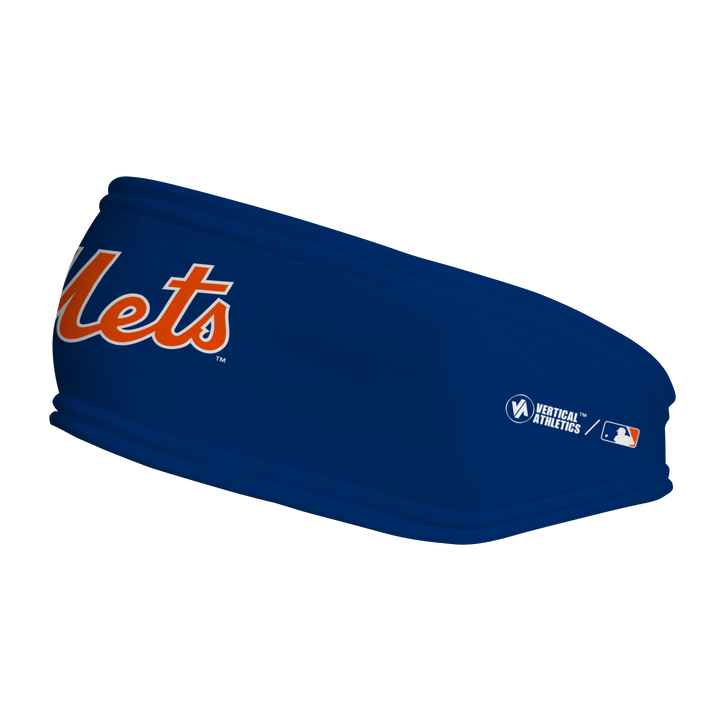 MLB New York Mets fleece headband with Wordmark. Made in the USA, Vertical Athletics brand. 