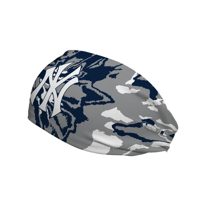 Side view of MLB New York Yankees Tie-Dye headband with Cap logo. Made in USA, Vertical Athletics brand.  