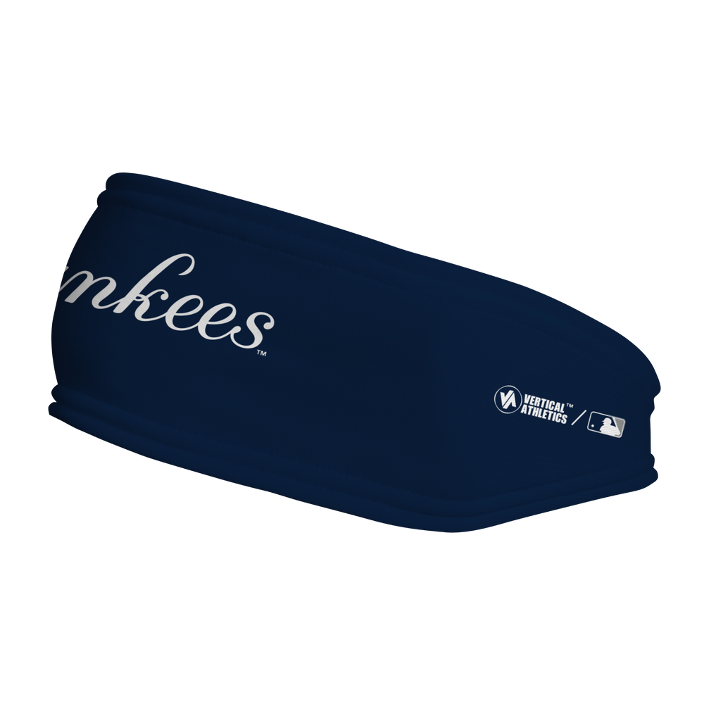 MLB New York Yankees fleece headband with Wordmark. Made in the USA, Vertical Athletics brand.  