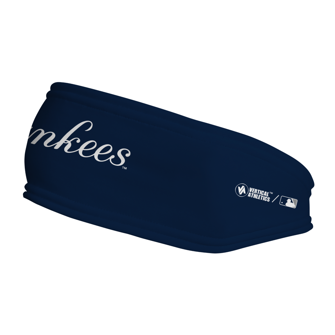 MLB New York Yankees fleece headband with Wordmark. Made in the USA, Vertical Athletics brand.  