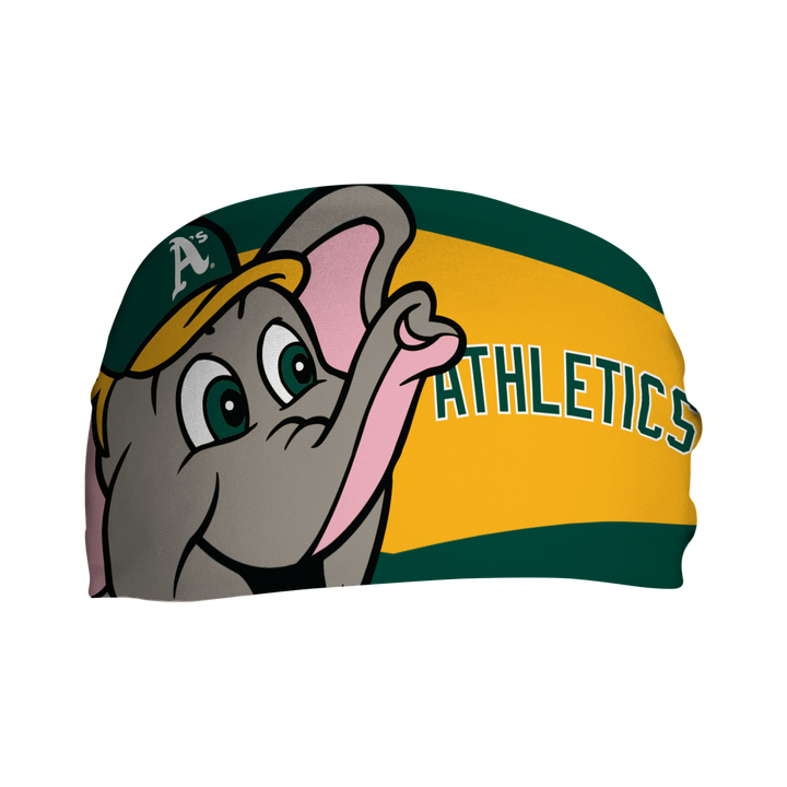 MLB licensed Athletics cooling headband with Stomper Mascot Stare. Made in the USA, Vertical Athletics brand.  
